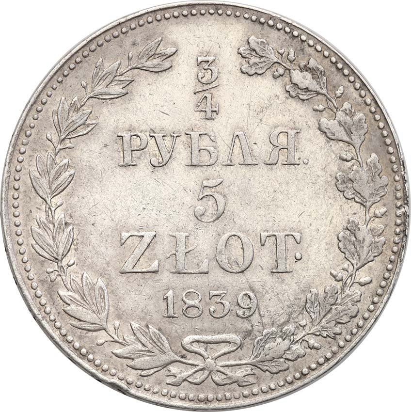 Polska XIX w./Rosja. Mikołaj I. 3/4 Rubla = 5 złotych 1839 MW, Warszawa